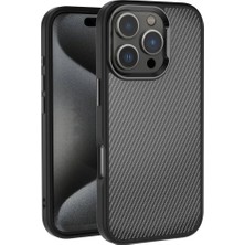 Apple ile Uyumlu iPhone 16 Pro Max Kılıf Karbon Fiber Görünümlü Parlak Kamera Çerçeveli Zore