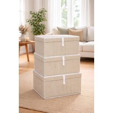 Çok Amaçlı Düzenleyici Kapaklı Sandık Tipi Kutu Hurç Organizer 3 Lü Set (Kahverengi, Maxi 50