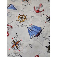 Bebek Özel Bir Metre Pamuklu Kumaş Denizci Gemi Desenli 240 cm Eninde (100X240 Cm)