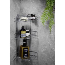 Sas Haus Paslanmaz Krom 3 Katlı Banyo Köşeliği Şampuanlık Köşelik Banyo Rafı Ek-03