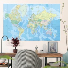 Plustablo Kendinden Yapışkanlı Eğitim Amaçlı Siyasi Dünya Haritası Duvar Stickerı (100X150