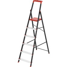 6 Basamaklı Katlanır Metal Merdiven, Alüminyum Basamaklı, Kaymaz Ayaklı, Alet Tepsili, 150 kg T