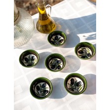 Shop El Yapımı 6'li 8cm Zeytin Desenli Seramik Sunumluk Sosluk Reçellik Kase Haki