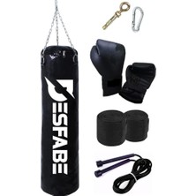 Desfabe Boxing Star 70X25 cm Zincirli Boks Kum Torbası Siyah+Askı Aparatı+Boks Eldiveni+El Sargı