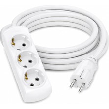 3'lü Grup Priz 3x2.5mm Ttr Beyaz Topraklı Kauçuk Seyyar Uzatma Kablosu (3 Metre)