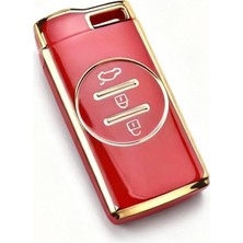 Autohan Keys Lüx Chery Tiggo 7 Pro Için Premium Akıllı Anahtar Kılıfı, Kırmızı-Gold Renk,