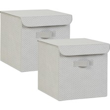 Ocean Home Textile 2'li Gri Balıksırtı Kapaklı Kutu Set 30 x 30 x 30 cm