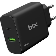 BX2P65G Gan Pd 65W Type-C ve Usb-A Qc 18W Çift Portlu Akım Korumalı Hızlı Şarj Cihazı Siyah