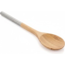 AMBERHAUS%100 Doğal Akasya Ahşap & Paslanmaz Çelik 3'lü Mutfak Seti / Kaşık, Spatula, Kevgir /