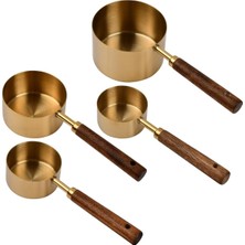 Arvale 4'lü Ahşap Saplı Ölçü Kaşığı Seti – 250/125/80/60 ml Paslanmaz Metal