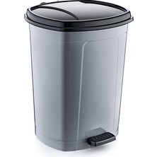 50 Litre Çöp Kovası Gri Siyah Kapaklı Kova Değiştirme Özellikli Pedalli