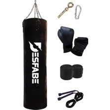 Desfabe Boxing Star 120X32CM Zincirli Boks Kum Torbası Siyah+Aparat+Boks Eldiveni+Bandaj+Atlama Ip