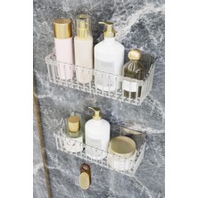 Ata Home Banyor Yapışkanlı Banyo Rafı, 2'li Banyo Düzenleyici Organizer Banyo Duş Rafı Şampu