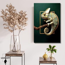 Tekli Dikey Kanvas Duvar Tablosu Yeşik Bukalemun Tablosu, 60 x 90