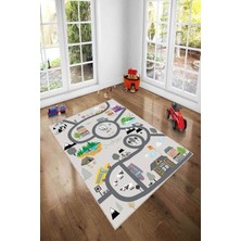 Viva Home Kaymaz Tabanlı Makinede Yıkanabilir Otoyollu Çocuk Halısı AR1133, Vizon, 80 x 120