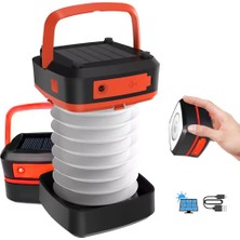 Solar Akordeon Kırmızı Kamp Lambası 360° LED Beyaz Işık Dahili Batarya Güneş Paneli + USB �