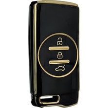 Autohan Keys Lüx Chery Tiggo 7 Pro Için Akıllı Anahtar Kılıfı, Premium Siyah-Gold, 3 Butonlu,