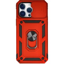 KSB Store Mey Ithalat®  iPhone 14 Pro Max Kılıf Pars Lens Yüzüklü Silikon - Kırmızı