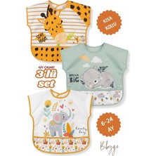 Kısa Kollu Mama Önlüğü, Zürafa-Koala-Fil Desenli, Sıvı Geçirmez, 3'lü Set, 6-24 Ay