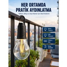 Aesco Şarjlı Dekoratif Kamp Lambası Askılı Ampul LED Işık Type-C Girişli