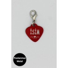 Caramelos Isimli Kedi Tasması Künyesi- Paslanmaz Metal- Kişiye Özel Isimlik Kırmızı-Tek Ebat