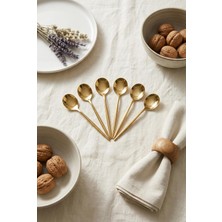 Aesco 6'lı Lüks Gold Paslanmaz Çelik Çay Kaşığı Seti (13 Cm)