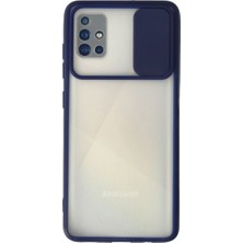 Royaleks Samsung Galaxy A71 Kılıf Palm Buzlu Kamera Sürgülü Silikon - Lacivert