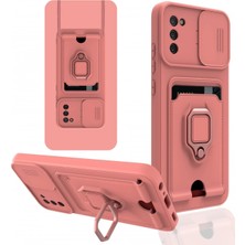 KSB Store Mey Ithalat®  Samsung Galaxy A03S Kılıf Zuma Kartvizitli Yüzüklü Silikon - Pembe
