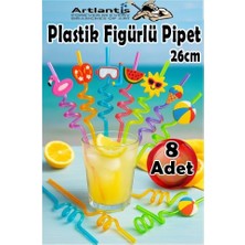 Figürlü Pipet 8 Adet Sevimli Renkli Kıvrımlı Pipet 26 cm Dekoratif Kokteyl Yıkanabilir Emoji �