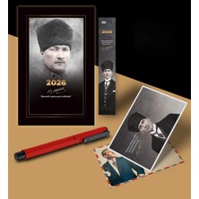 2026 Komutan Atatürk Ajandası Ayraç Kartpostal Kalem - Kırmızı