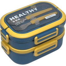 ml Iki Kat Üç Bölme Paslanmaz Çelik Lunch Box Yeni Nesil Sefer Tası - Kaşık ve Çatallı -671