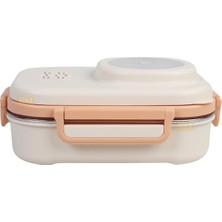 Bento 1100ML Lunchbox Tek Katlı 3 Bölmeli Kaseli Çelik Sefer Tası Yemek Kutusu (Bej-Açık Kahve