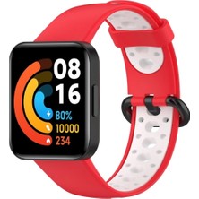 KSB Store Mey Ithalat®   Redmi Watch 2 Spor Delikli Kordon - Kırmızı-Beyaz