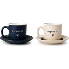 Espresso Fincan Takımı, Porselen, Lacivert ve Krem Rengi, Fincan ve Tabak Seti, 2'li (Lacivert - B