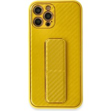 KSB Store Mey Ithalat®  iPhone 12 Pro Max Kılıf Coco Karbon Standlı Kapak - Sarı