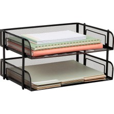 Mind Reader 2'li Paket Istiflenebilir Metal Mesh Dosya Tutucu Tepsileri, Belge Tutucu, Masaüstü D
