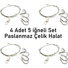 Valkyrie 5 Iğneli Paslanmaz Çelik Halatlı Dip Hırsız Olta Takımı 4'lü Set 10# Karbon Çelik