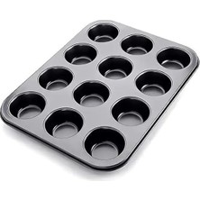 Muffin Kek Kabı ve Cupcake Fırın Tepsisi – Yapışmaz Metal Hamur, 12 Gözlü Muffin Kabı, Cup