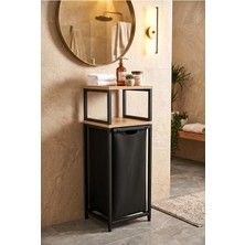 Miyuhome Metal Kızaklı Çamaşır Sepeti Raflı 40 Lt Kirli Sepeti Büyük Boy Raflı Kirli Sepeti
