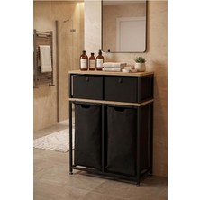 Miyuhome Metal Kızaklı Çamaşır Sepeti 2 Adet Saklama Kutulu 2X40 Lt Kirli Sepeti Büyük Boy Ra