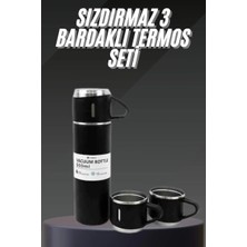 Aesco Termos Seti Paslanmaz Çelik 3 Bardaklı Vakumlu Termos Set 500 ml 12 Saate Kadar Isı Koruma