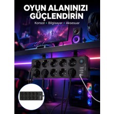 Aesco USB ve Type-C Çıkışlı 10'lu Akım Korumalı Çoklu Priz Güç Dağıtıcı