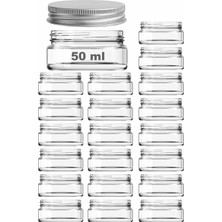 50 ml Kapaklı Kozmetik Kavanozu 50 cc Şeffaf Cam Krem Kavanoz (20 Adet, Metal Gümüş Kapak)