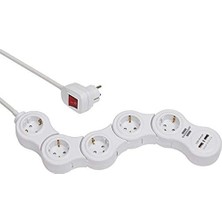 Vario Power Çoklu Priz, USB Şarj Fonksiyonlu, Hareketli Çoklu Priz, 5 Kat (1,4 M Kablo, Şalterli