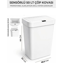 Temassız Otomatik Sensörlü Hijyenik Çöp Kovası Yerli Üretim 50 Litre-Beyaz