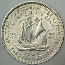 Banknoting Doğu Karayipler 25 Cent 1955 Yelkenli Temalı. 24 Mm. Çilaltı.