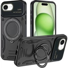 Aesco Apple iPhone 16E Kılıf Joy Lens Standlı Kapak - Siyah