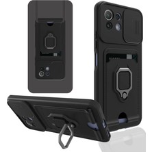 Aesco Xiaomi Mi 11 Lite Kılıf Zuma Kartvizitli Yüzüklü Silikon - Siyah