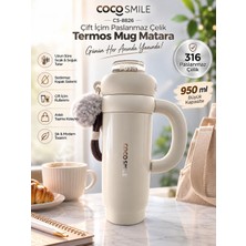 Cocosmile CS-8826 Krem 950 ml Çift Içim Paslanmaz Çelik Termos Mug