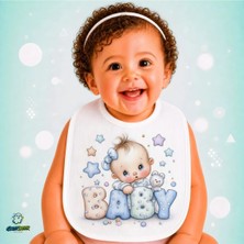 Ghostbastır Design Bebekli Keten Bebek Mama Önlüğü – Yumuşak, Emici, Yıkanabilir, Özel Tasarım P011
